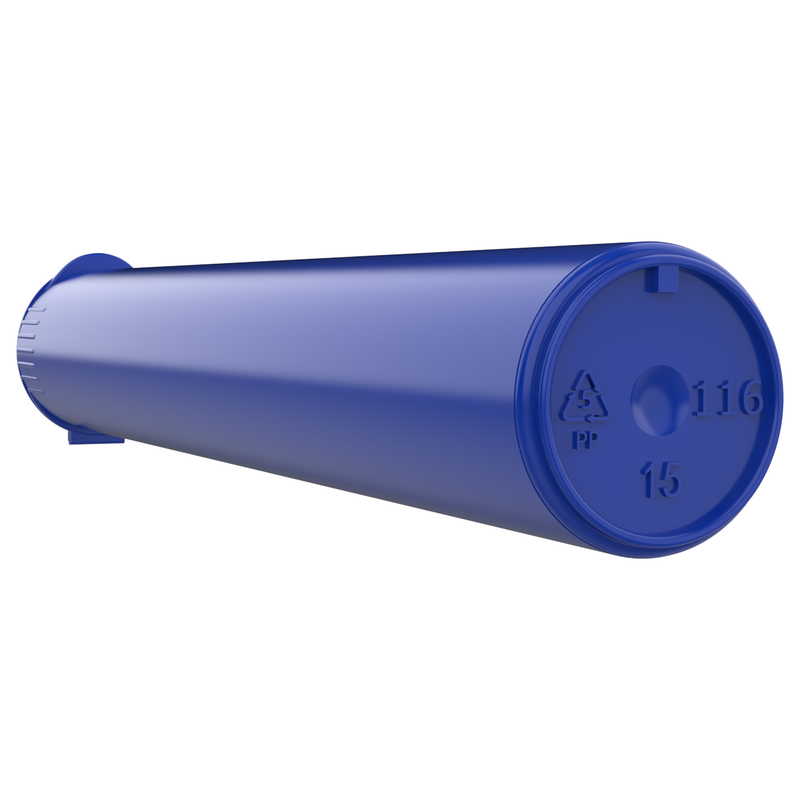 116mm Blue Pop Top Pre Roll Child Resistant Tubes - OPEN LID (500 qty.)