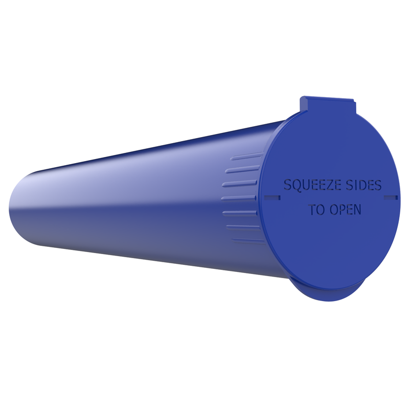 116mm Blue Pop Top Pre Roll Child Resistant Tubes - OPEN LID (500 qty.)