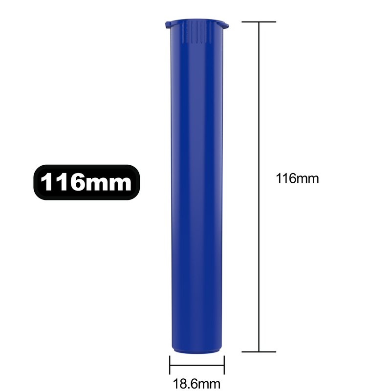 116mm Blue Pop Top Pre Roll Child Resistant Tubes - OPEN LID (500 qty.)