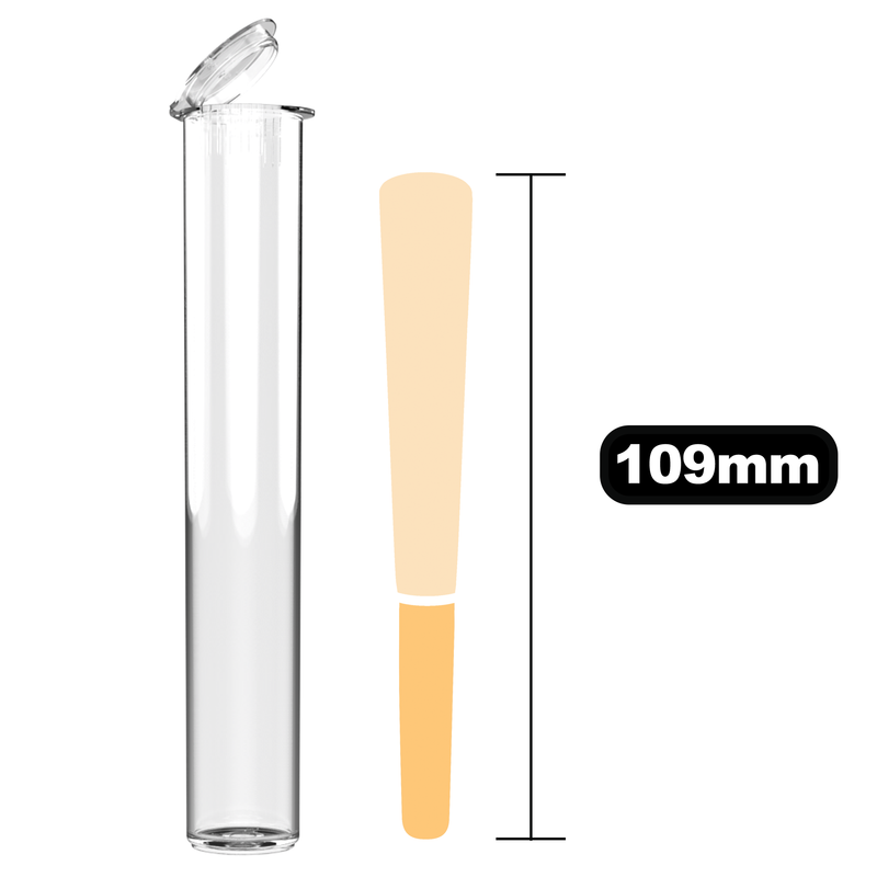 116mm Clear Pop Top Pre Roll Child Resistant Tubes - OPEN LID (500 qty.)