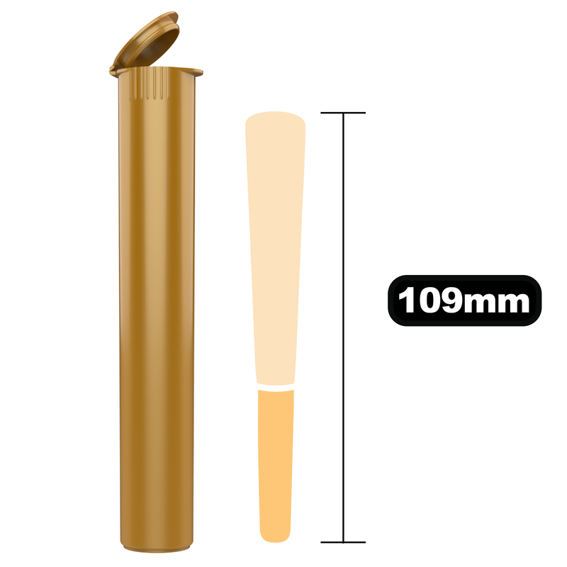 116mm Gold Pop Top Pre Roll Child Resistant Tubes - (500 qty.)
