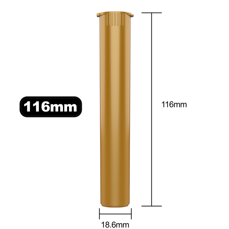 116mm Gold Pop Top Pre Roll Child Resistant Tubes - (500 qty.)