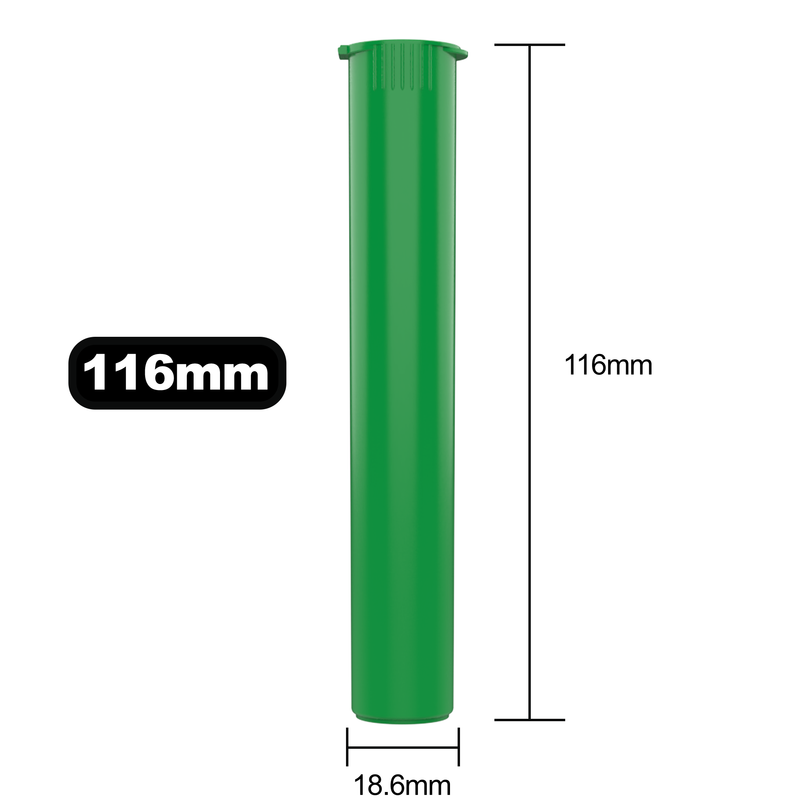 116mm Green Pop Top Pre Roll Child Resistant Tubes - OPEN LID (500 qty.)