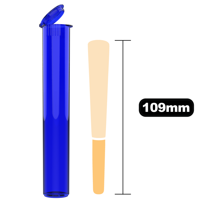 116mm Translucent Blue Pop Top Pre Roll Child Resistant Tubes - OPEN LID (500 qty.)