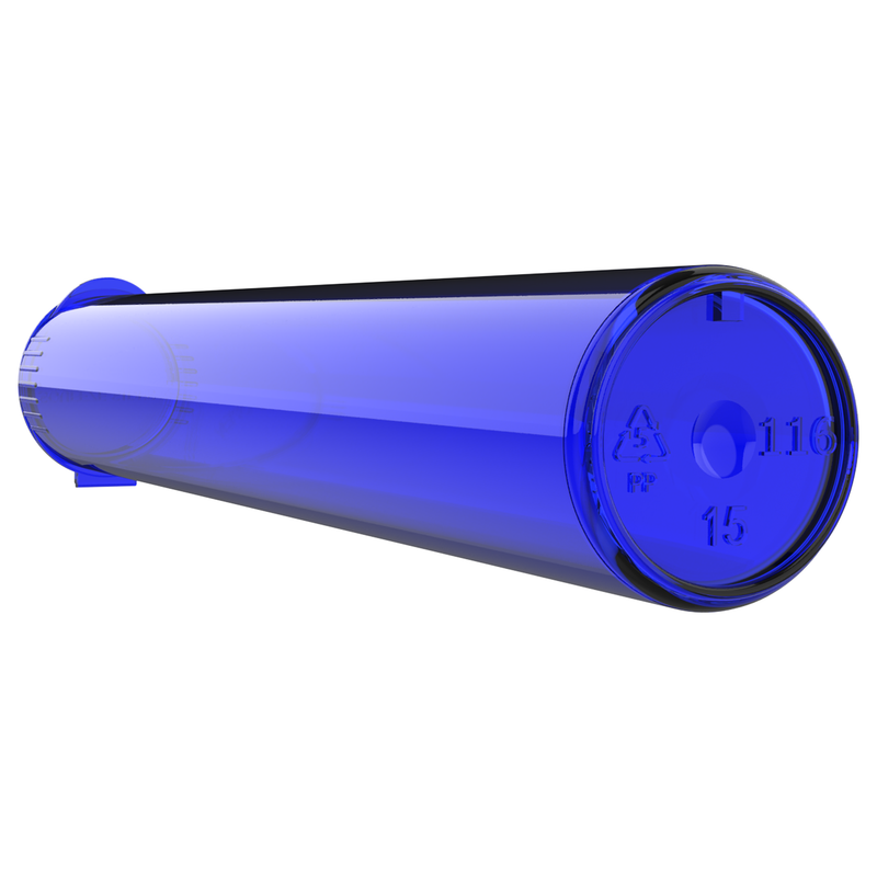 116mm Translucent Blue Pop Top Pre Roll Child Resistant Tubes - OPEN LID (500 qty.)