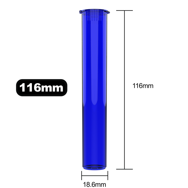 116mm Translucent Blue Pop Top Pre Roll Child Resistant Tubes - (500 qty.)