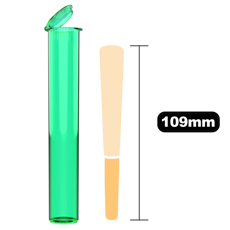 116mm Translucent Green Pop Top Pre Roll Child Resistant Tubes - OPEN LID (500 qty.)