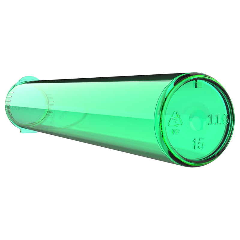 116mm Translucent Green Pop Top Pre Roll Child Resistant Tubes - OPEN LID (500 qty.)