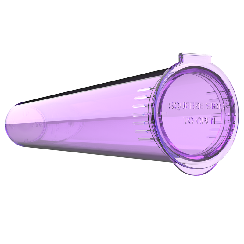 116mm Translucent Purple Pop Top Pre Roll Child Resistant Tubes - OPEN LID (500 qty.)