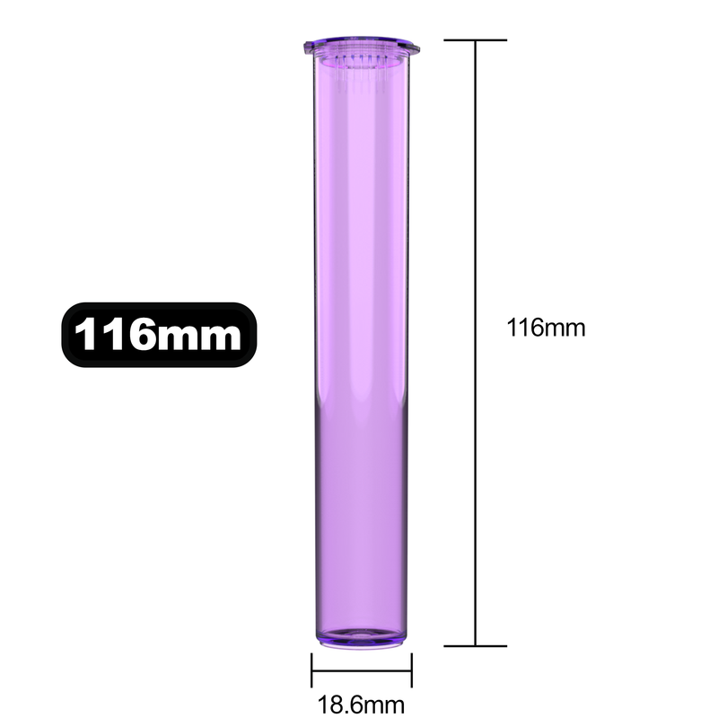 116mm Translucent Purple Pop Top Pre Roll Child Resistant Tubes - OPEN LID (500 qty.)
