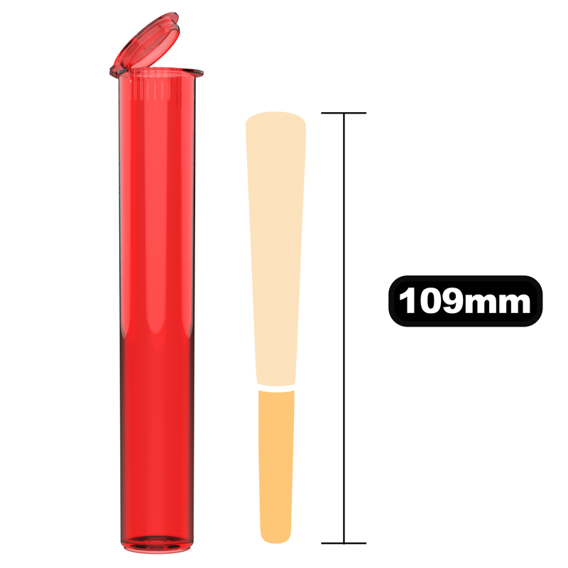 116mm Translucent Red Pop Top Pre Roll Child Resistant Tubes - OPEN LID (500 qty.)