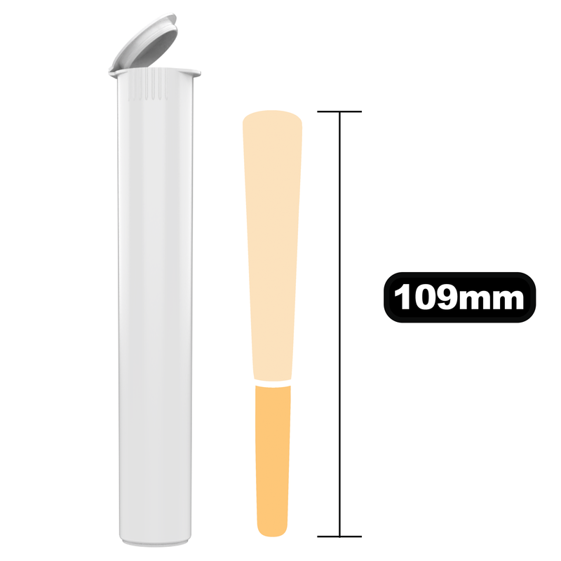 116mm White Pop Top Pre Roll Child Resistant Tubes - OPEN LID (500 qty.)