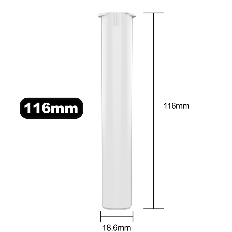 116mm White Pop Top Pre Roll Child Resistant Tubes - OPEN LID (500 qty.)