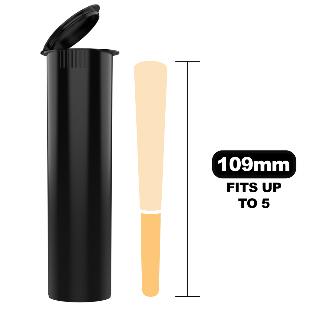 116mm Wide Black Pop Top Pre Roll Child Resistant Tubes - Multipack Co