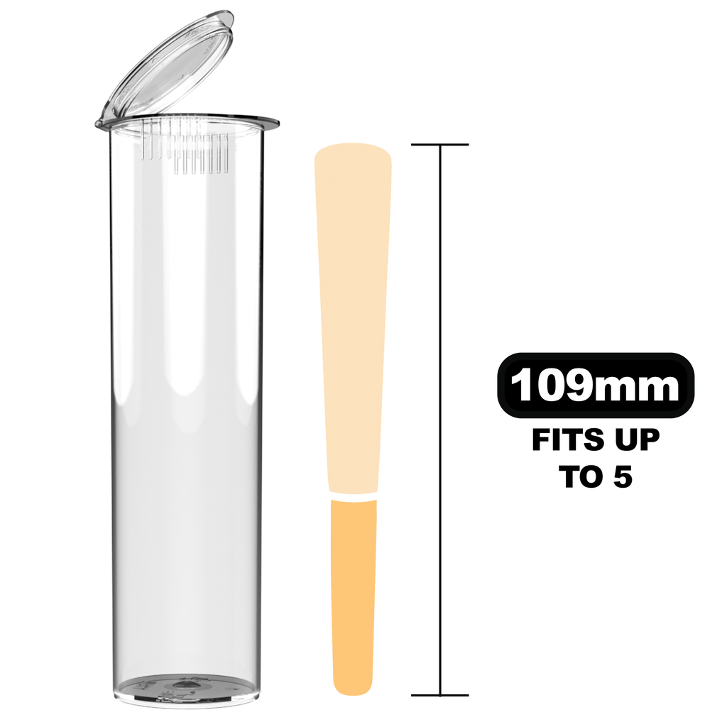 116mm Wide Clear Pop Top Pre Roll Child Resistant Tubes - Multipack Co