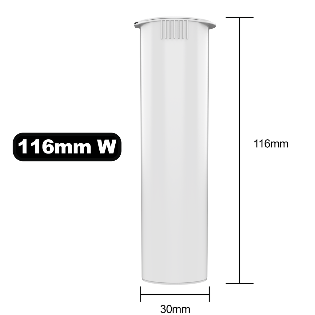 116mm Wide White Pop Top Pre Roll Child Resistant Tubes - Multipack Co