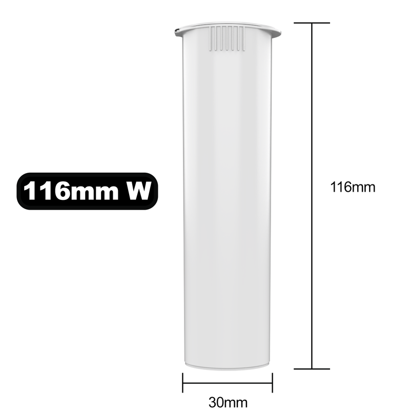 116mm Wide White Pop Top Pre Roll Child Resistant Tubes - Multipack Container (225 qty.)