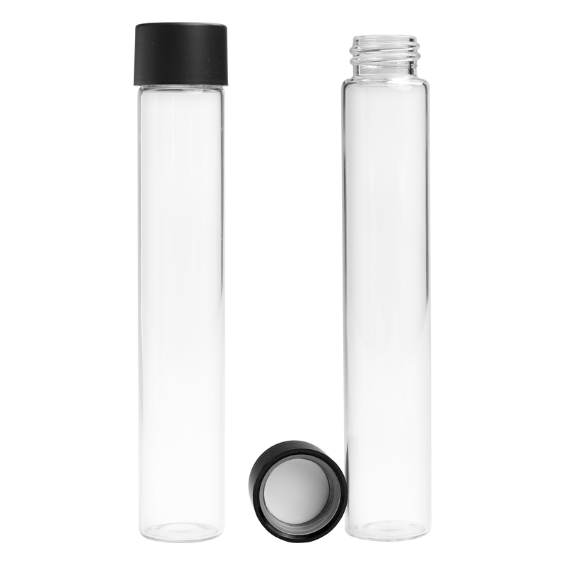 135mm Clear Glass Child Resistant Tubes - CR Smooth Black Cap (456 qty.)