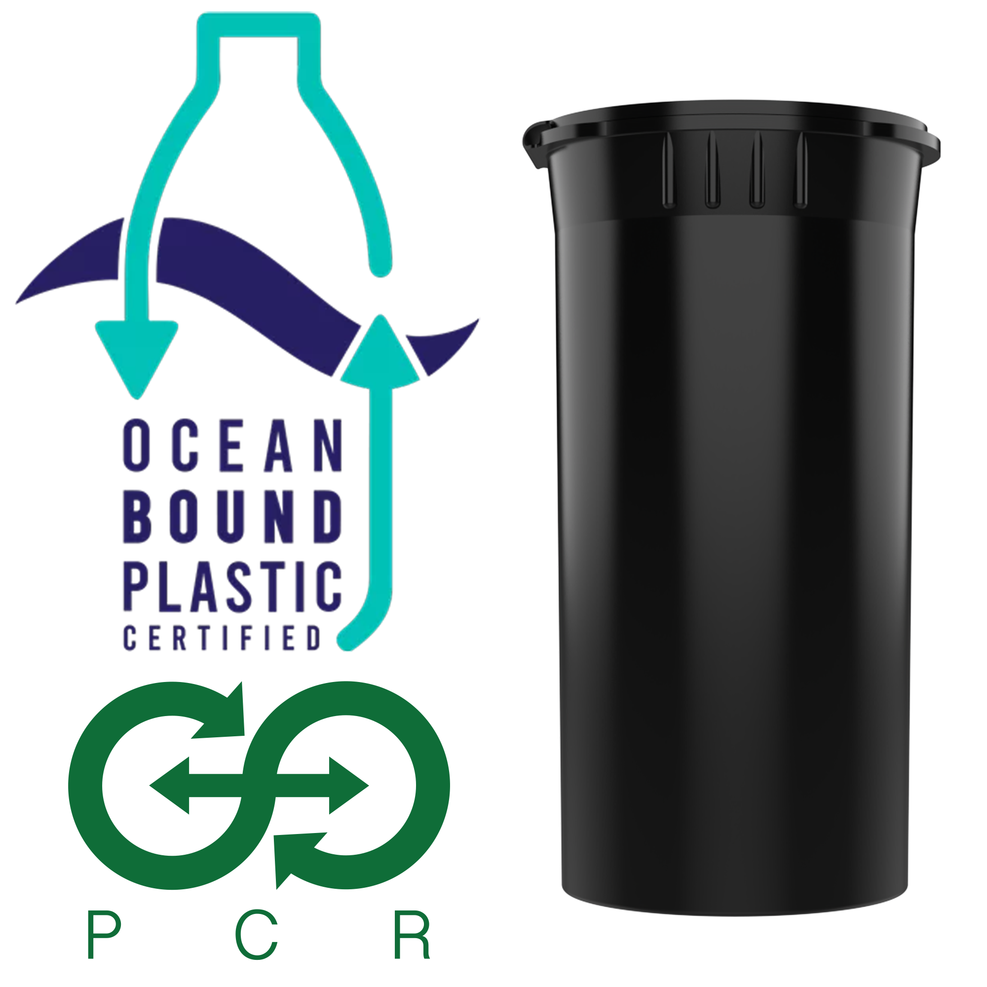 13 Dram Black Recycled Ocean Plastic PCR Child Resistant Pop Top Bottles (315 qty.) - Dragon Chewer