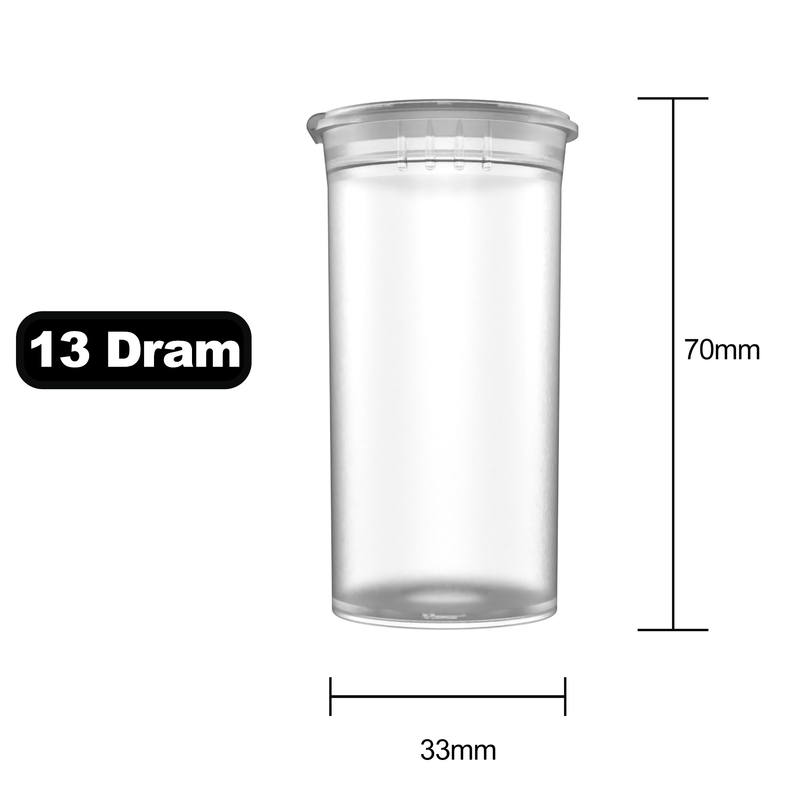 13 Dram Dragon Chewer Clear Pop Top bottles containers vials diagram size template 1 one gram poptop cheap translucent transparent