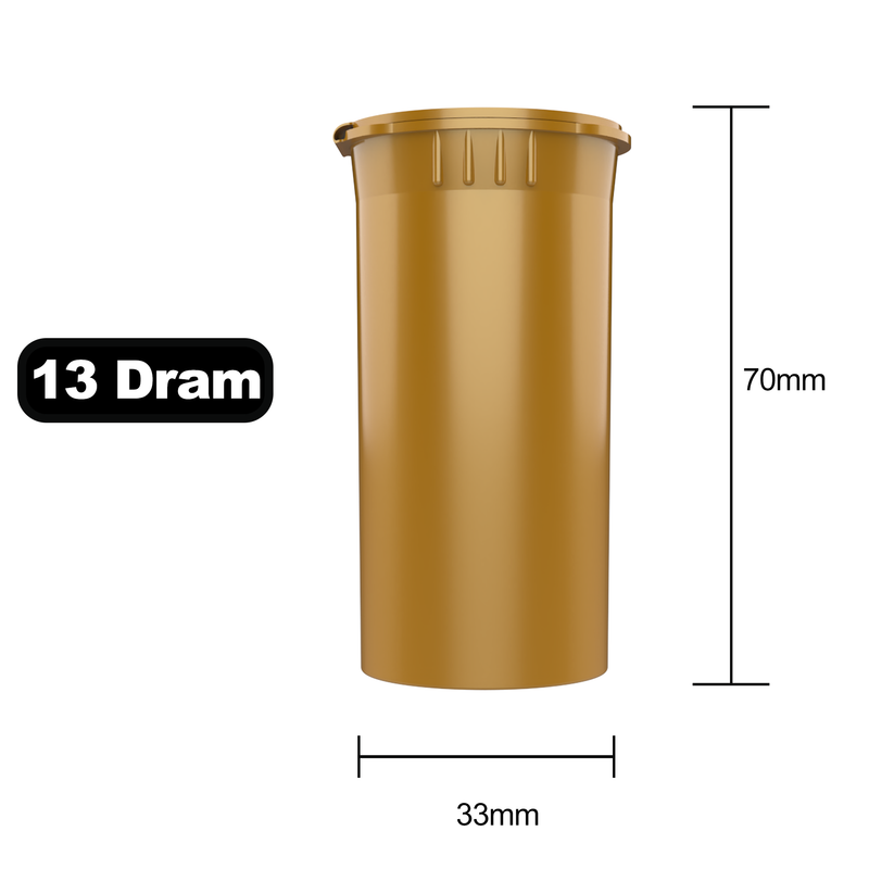 13 Dram Dragon Chewer Gold Pop Top bottles containers vials diagram size template 1 one gram poptop cheap