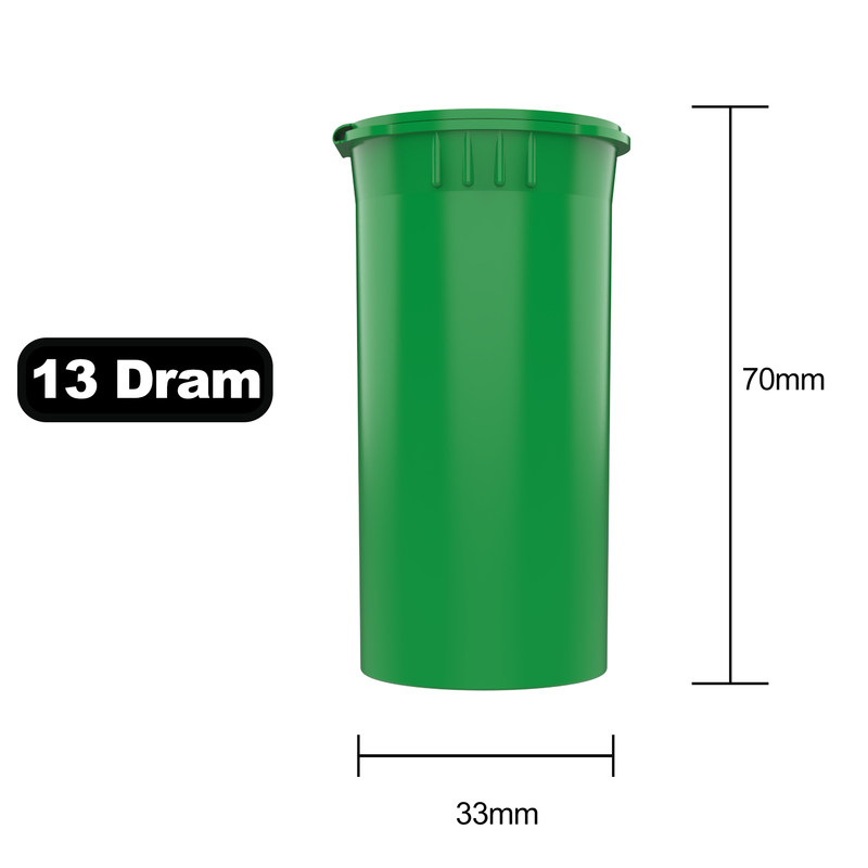 13 Dram Dragon Chewer Green Pop Top bottles containers vials diagram size template 1 one gram poptop cheap