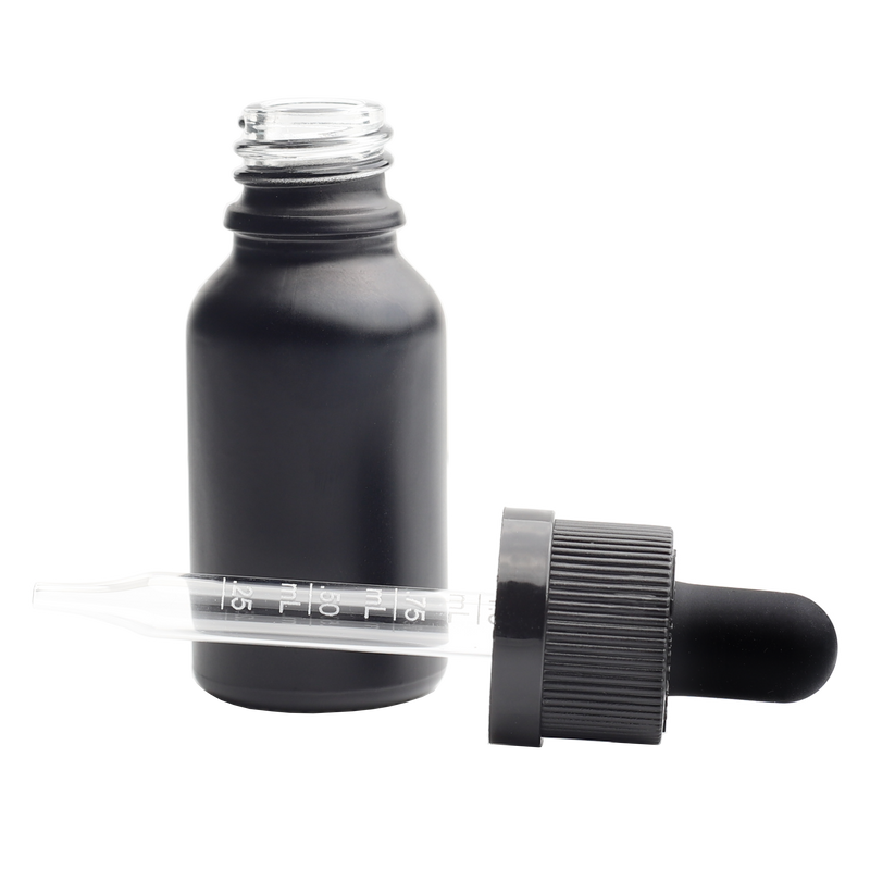 15ML Black Glass Dropper Bottles - Child Resistant Black Cap (200 qty.)