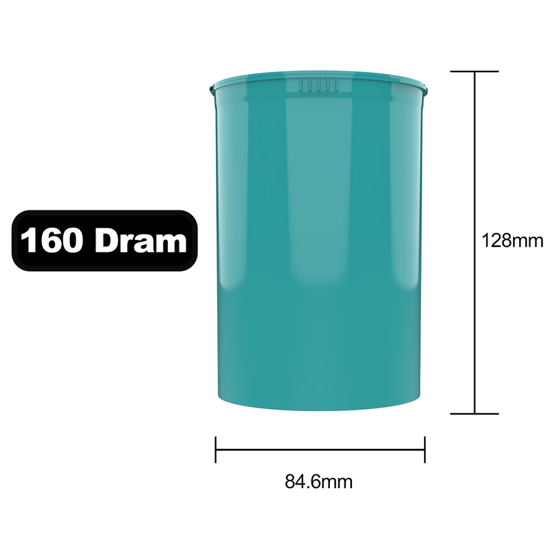 160 Dram Dragon Chewer Aqua big large wide mouth Pop Top bottles containers vials diagram size template 1 ounce oz poptop cheap