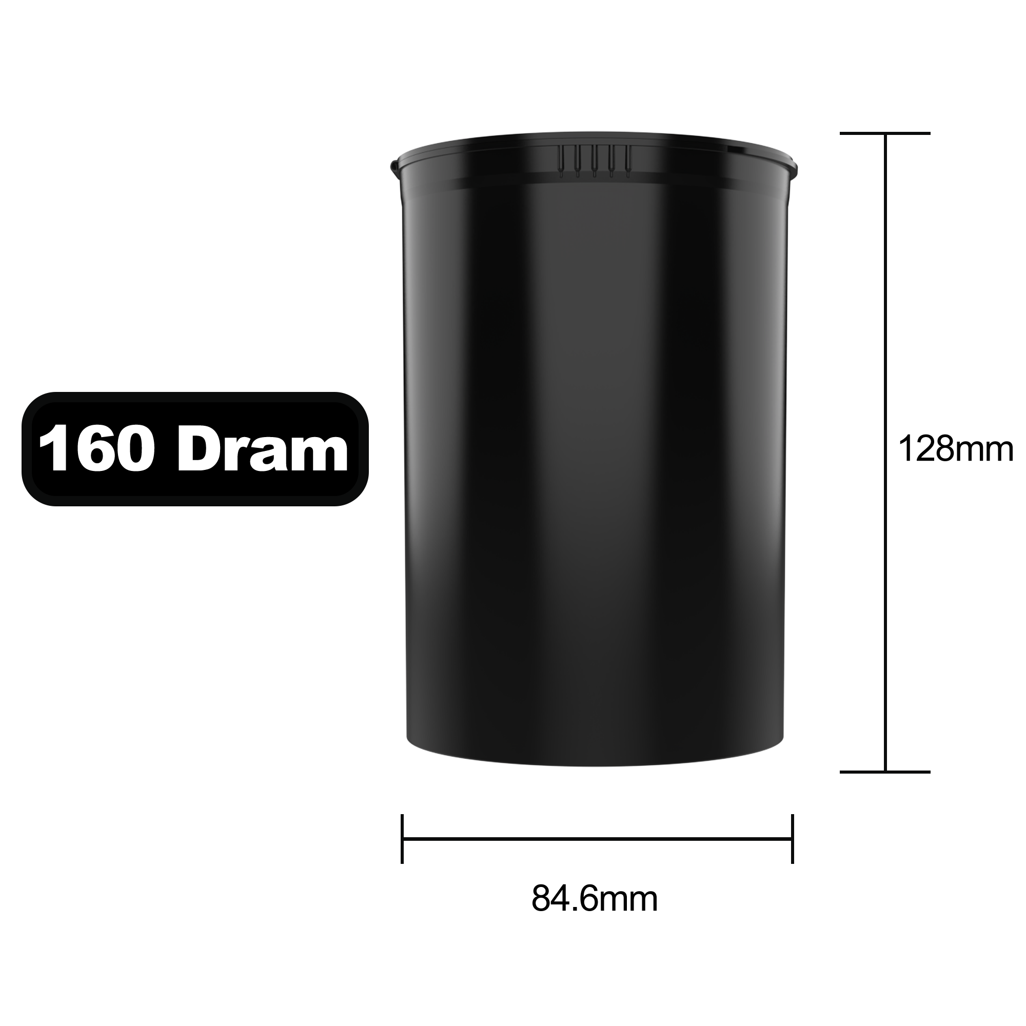 160 Dram Dragon Chewer Black big large wide mouth Pop Top bottles containers vials diagram size template 1 ounce oz poptop cheap