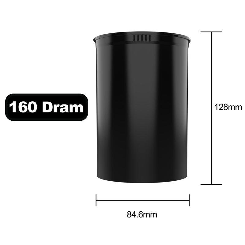 160 Dram Dragon Chewer Black big large wide mouth Pop Top bottles containers vials diagram size template 1 ounce oz poptop cheap