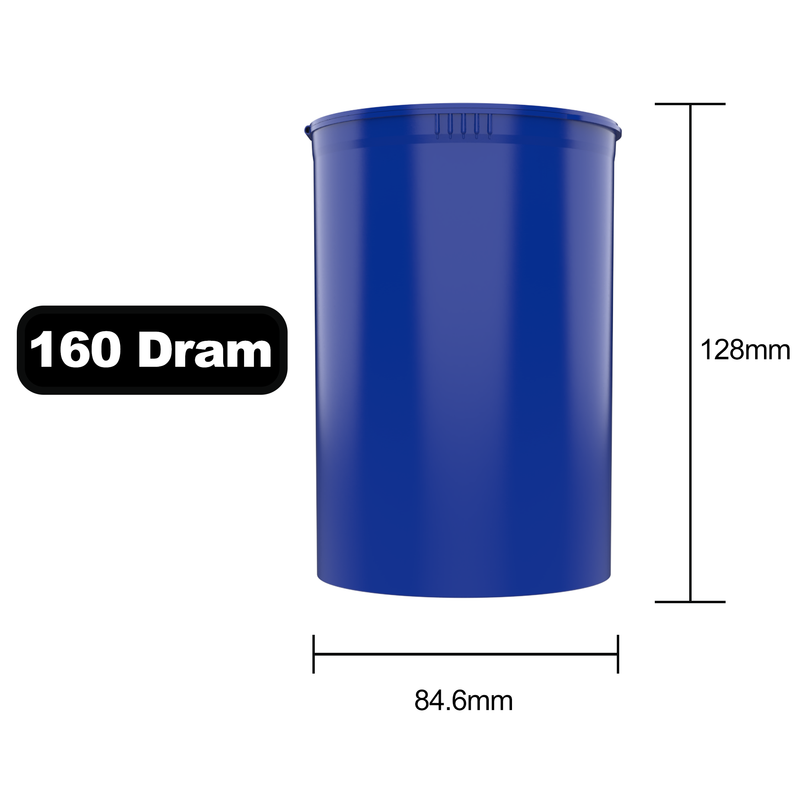 160 Dram Dragon Chewer Blue big large wide mouth Pop Top bottles containers vials diagram size template 1 ounce oz poptop cheap