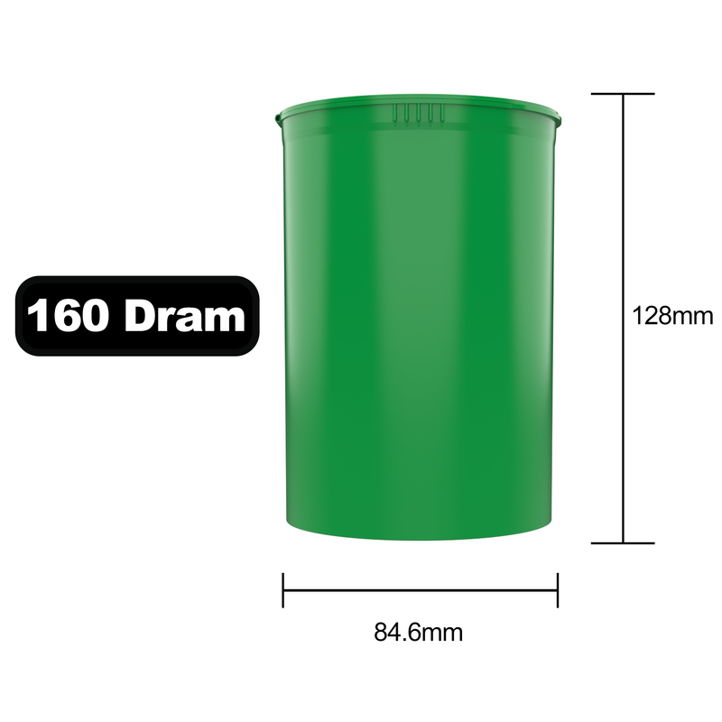 160 Dram Dragon Chewer Green big large wide mouth Pop Top bottles containers vials diagram size template 1 ounce oz poptop cheap