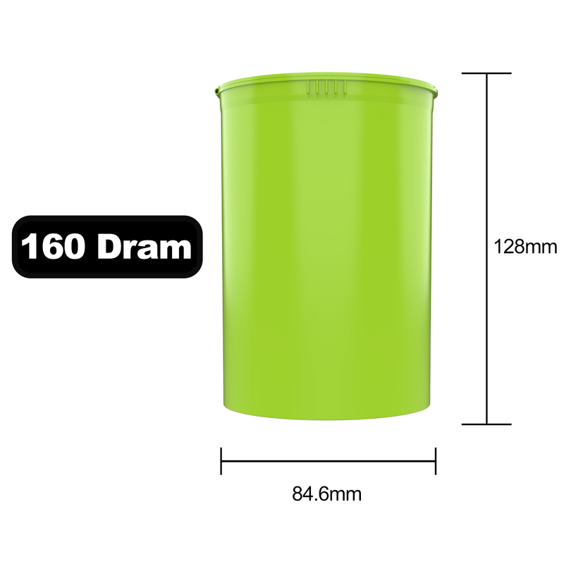 160 Dram Dragon Chewer Lime Green big large wide mouth Pop Top bottles containers vials diagram size template 1 ounce oz poptop cheap