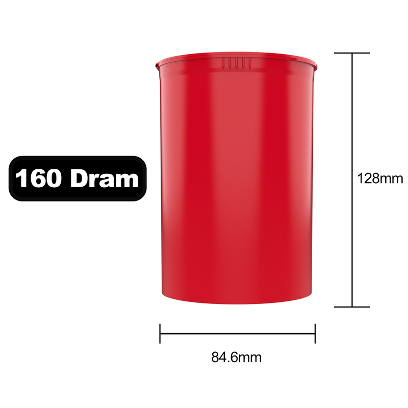 160 Dram Dragon Chewer Red big large wide mouth Pop Top bottles containers vials diagram size template 1 ounce oz poptop cheap
