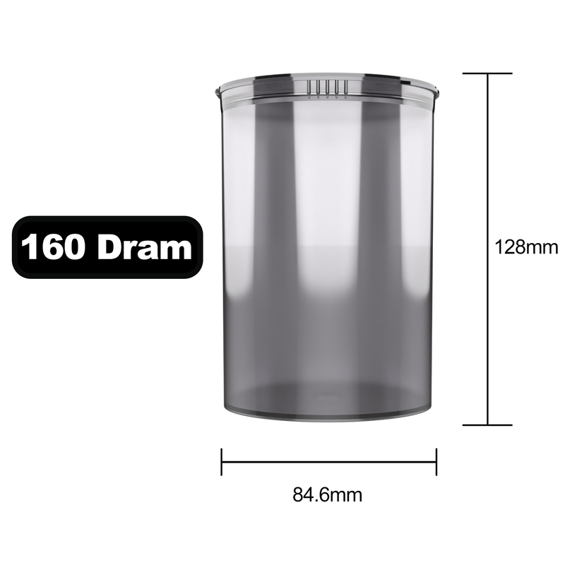 160 Dram Dragon Chewer Smoke big large wide mouth Pop Top bottles containers vials diagram size template 1 ounce oz poptop cheap transparent translucent