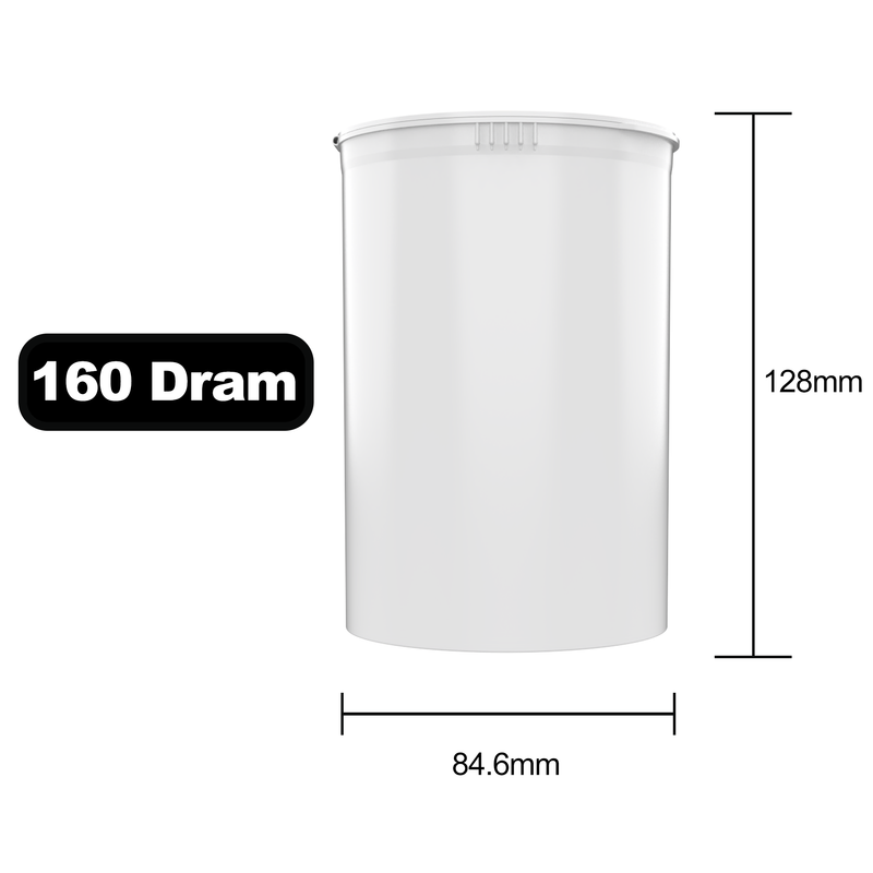 160 Dram Dragon Chewer White big large wide mouth Pop Top bottles containers vials diagram size template 1 ounce oz poptop cheap