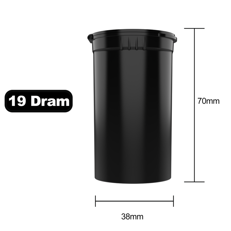 19 Dram Black Opaque Plastic Pop Top Container, 225/cs