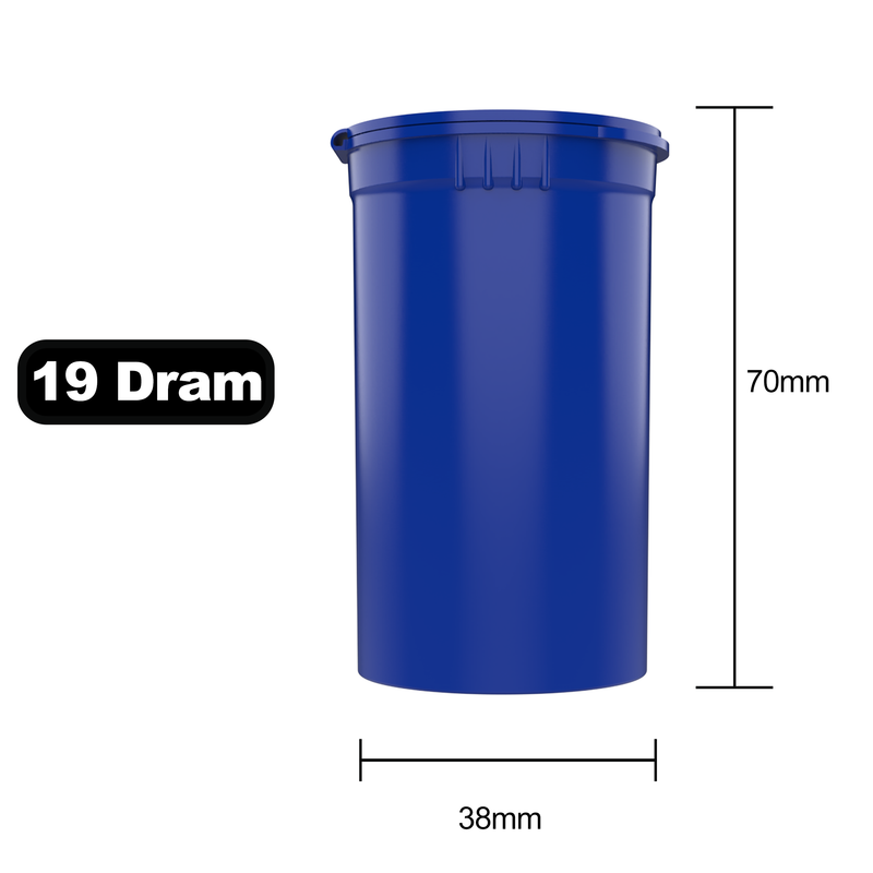 19 Dram Dragon Chewer Blue Pop Top bottles containers vials diagram size template 1/8th ounce 3.5 gram eighth oz ounce poptop cheap