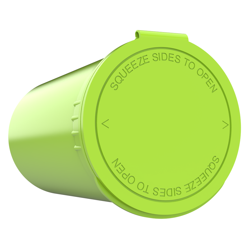 19 Dram Lime Green Dragon Chewer opaque pop top tube no odor smell proof containers fast shipping Capacity 3.5 g gram 1 / 8 eighth oz ounce long term food storage empty wholesale with lids