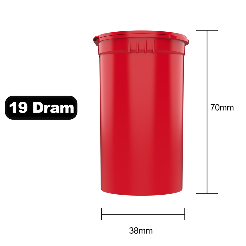 19 Dram Dragon Chewer Red Pop Top bottles containers vials diagram size template 1/8th ounce 3.5 gram eighth oz ounce poptop cheap