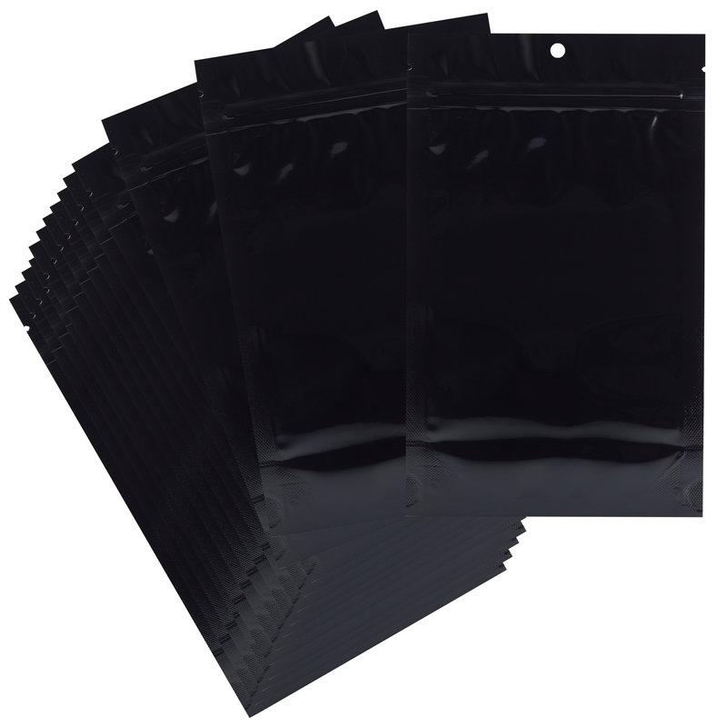 1/2 Ounce Gloss Black & Gloss Black Mylar Bags - Hang Hole (1000 qty.)