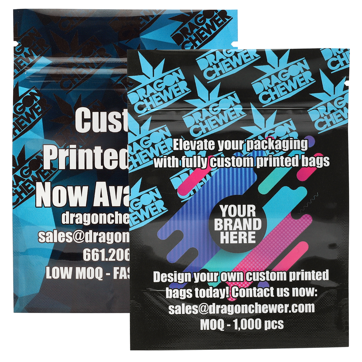 1/8th ounce 3.5 gram Custom Printed CR Child Resistant Mylar Barrier Bags - Dragon Chewer