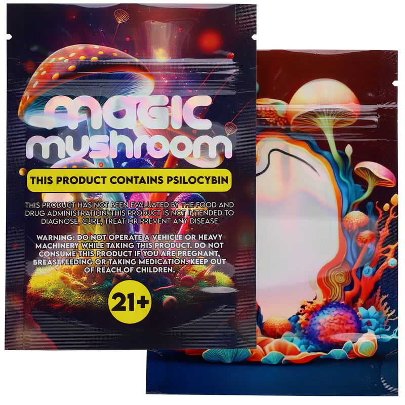 1/8th 3.5g 8th Holographic Black Designer Mushroom Custom Printed Mylar Bags (1,000 qty.)