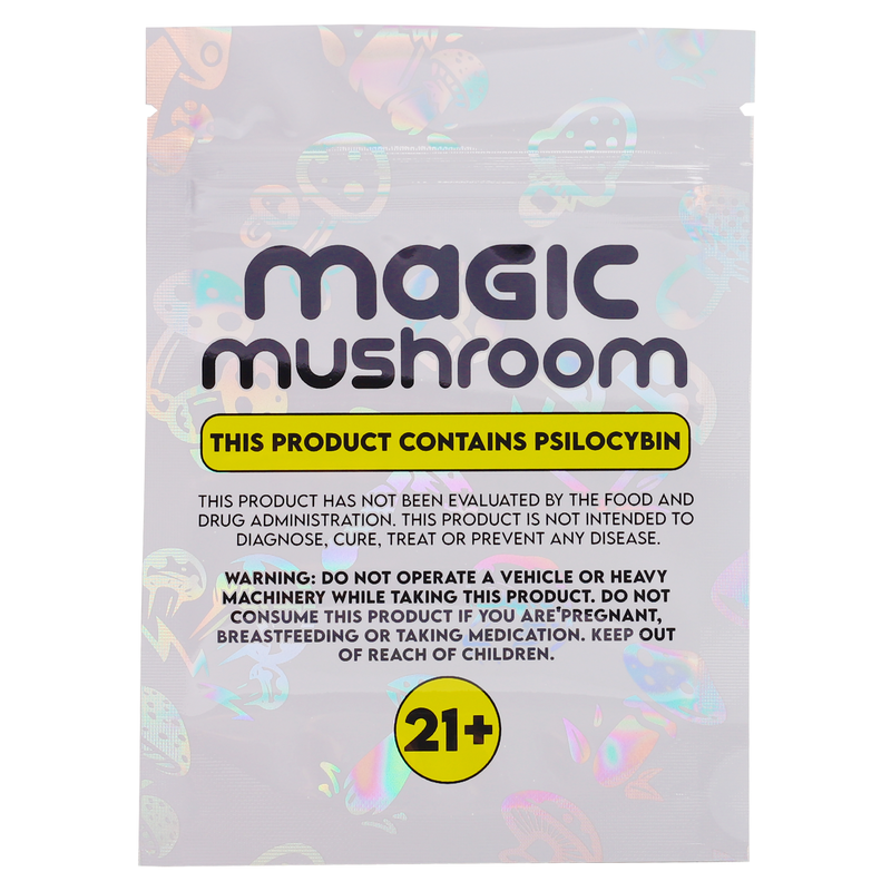 1/8th 3.5g 8th Holographic White Designer Mushroom Custom Printed Mylar Bags (100 qty.)