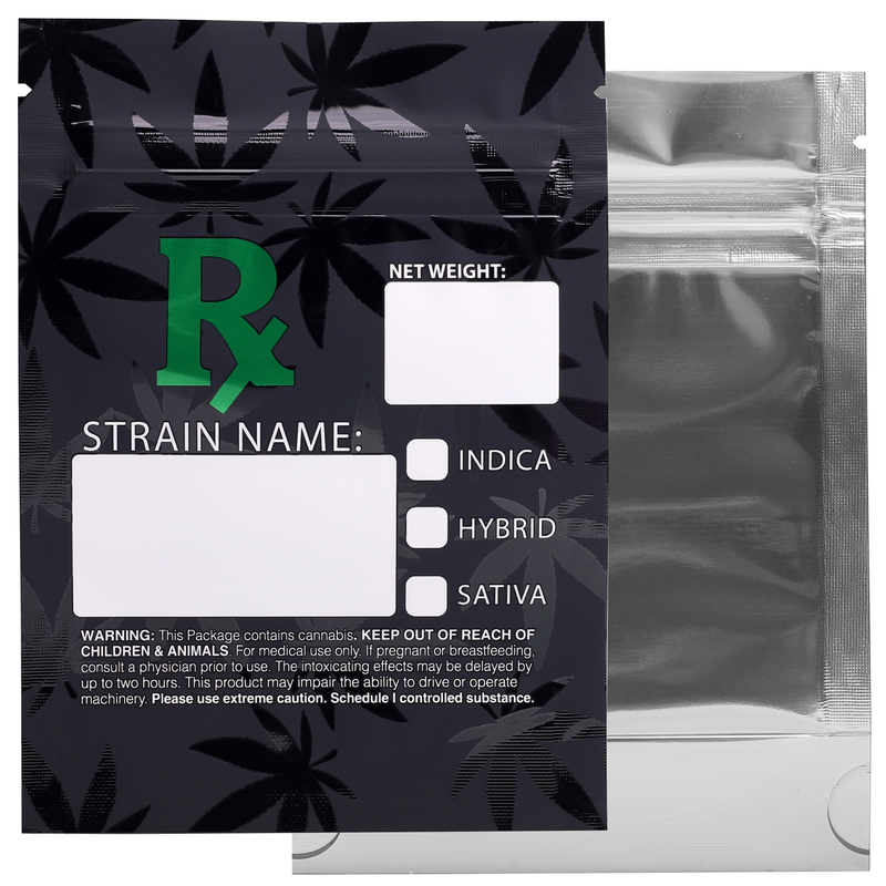 1/8th 3.5g Ounce Green Rx Generic Designer Custom Printed Mylar Bags (100 qty.)