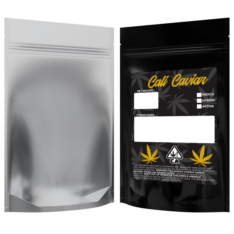 Gloss Black Vista Clear Window Foil Metal Dragon Chewer 28g ounce smell proof mylar bags. Custom designer labels stickers logo template print cheap. Best thick wholesale bulk dispensary custom child resistant packaging 420 barrier bags tamper evident resealable large food storage baggies 50 pack 6x9x2 Cali Caviar Rx Generic CA