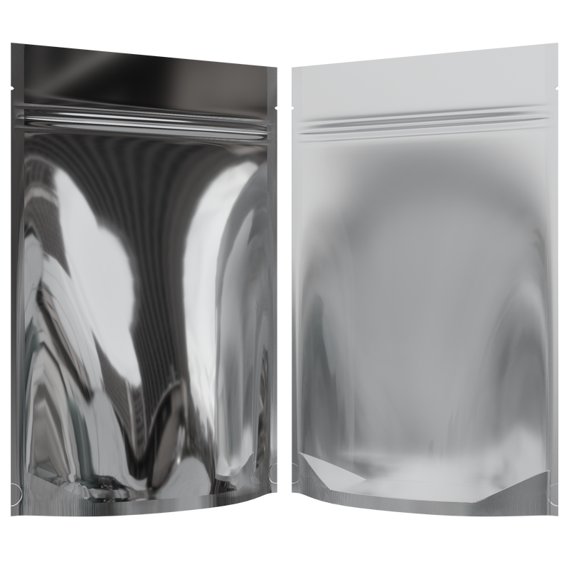 Gloss Silver Vista Clear Translucent Transparent Dragon Chewer 28g ounce smell proof mylar bags by HIGHLOCK. Best thick wholesale bulk dispensary custom child resistant packaging 420 barrier bags tamper evident resealable large food storage near me nearby