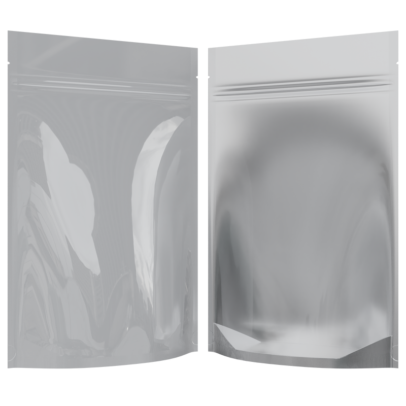 Gloss White Vista Clear Translucent Transparent Dragon Chewer 28g ounce smell proof mylar bags by HIGHLOCK. Best thick wholesale bulk dispensary custom child resistant packaging 420 barrier bags tamper evident resealable large food storage near me nearby 6 x 9 x 2