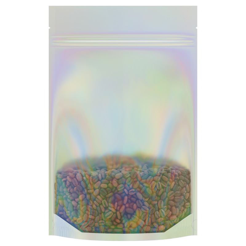 Gloss Holographic Vista Clear Translucent Transparent Dragon Chewer 28g ounce smell proof mylar bags by HIGHLOCK. Best thick wholesale bulk dispensary custom child resistant packaging 420 barrier bags tamper evident resealable large food storage baggies