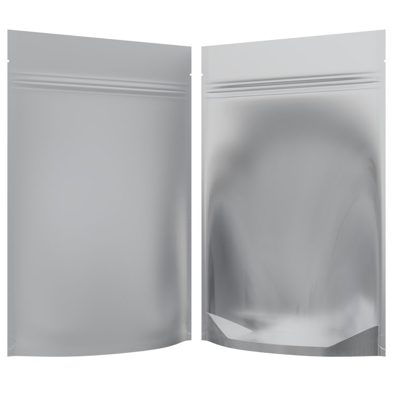 Matte White Foil Metal Vista Clear Translucent Transparent Dragon Chewer 28g ounce smell proof mylar bags by HIGHLOCK. Best thick wholesale bulk dispensary custom child resistant packaging 420 barrier bags tamper evident resealable large food storage 50 pack 6x9x2